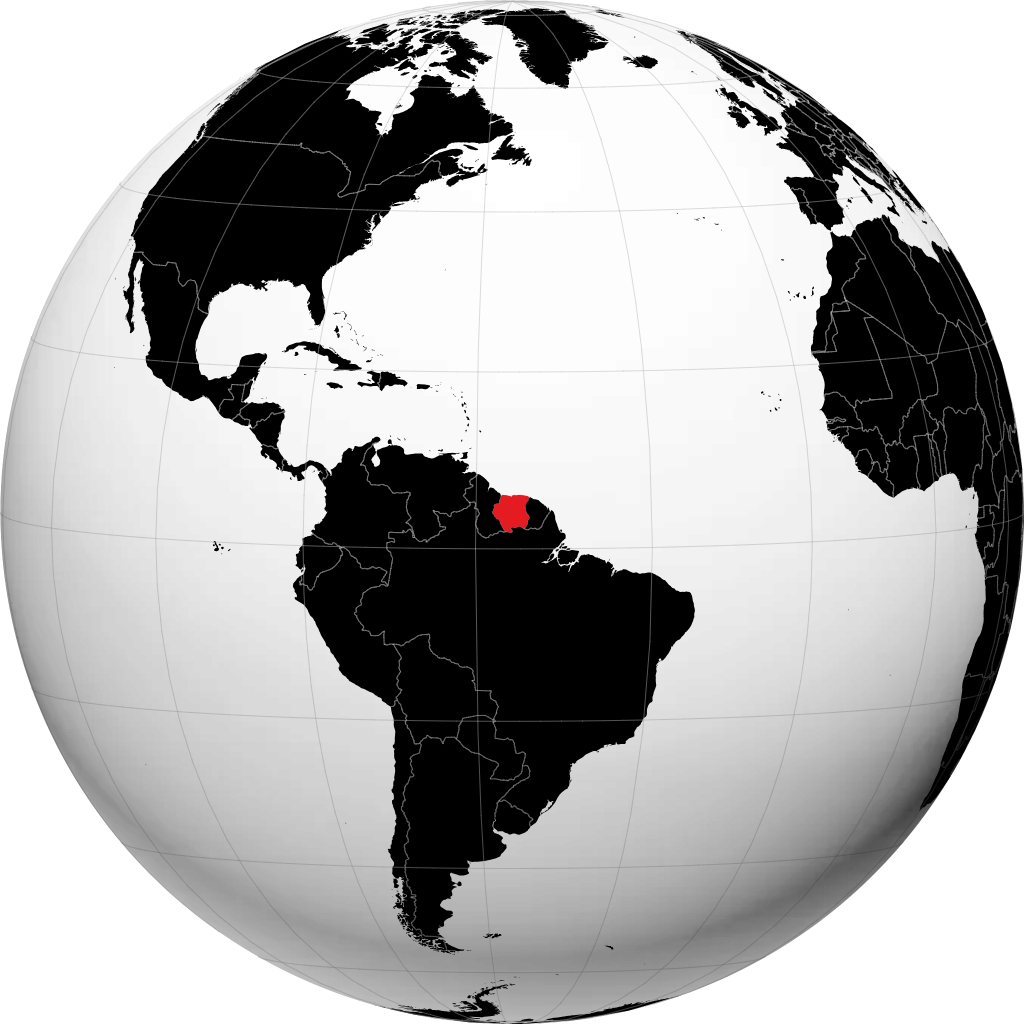 Suriname di globe